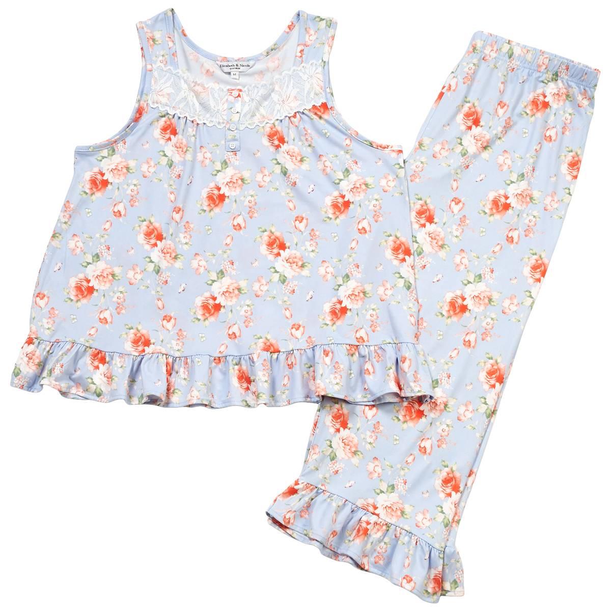Womens Elizabeth & Nicole Sleeveless Floral Ruffle Tank Set