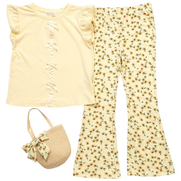 Grils (4-6x) BTween® Bow Front Ruffled Top & Floral Pant Set
