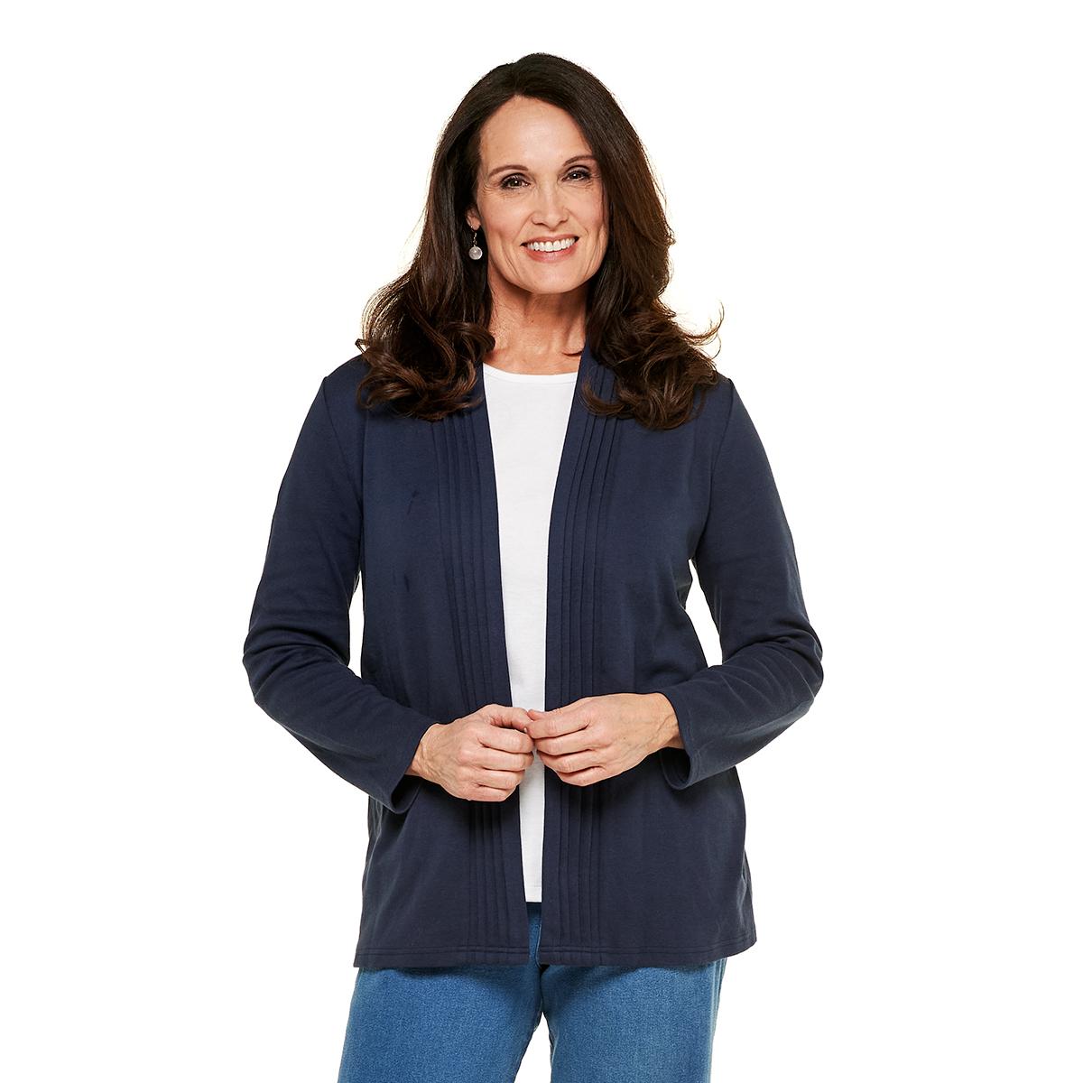 Plus Size Hasting & Smith Long Sleeve Pleated Open Front Cardigan