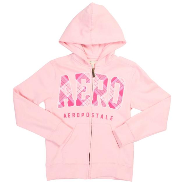 Girls (7-16) Aeropostale Zip Up Plaid Logo Hooded Jacket