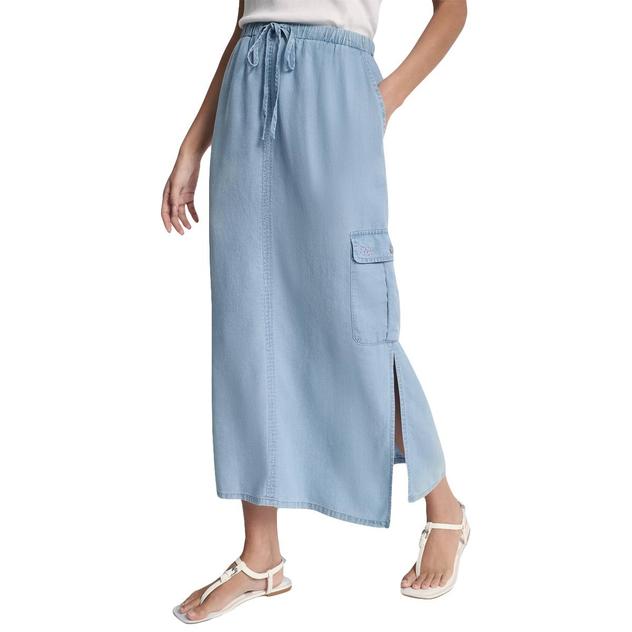 Womens DKNY Jeans Garment Dye Tie Waist Cargo Midi Skirt