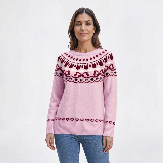 Womens Sam & Jess Long Sleeve Fair Isle and Heart Sweater