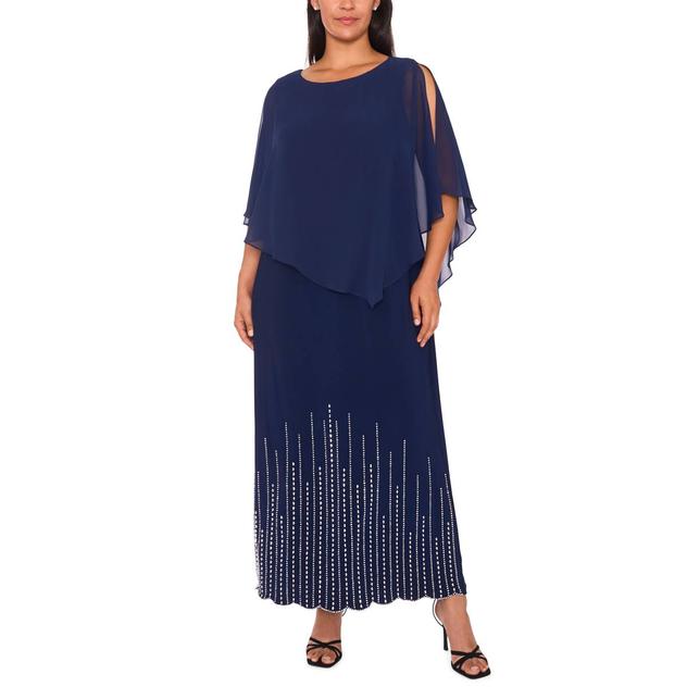 Plus Size MSK Beaded Trim Capelet Overlay Evening Gown