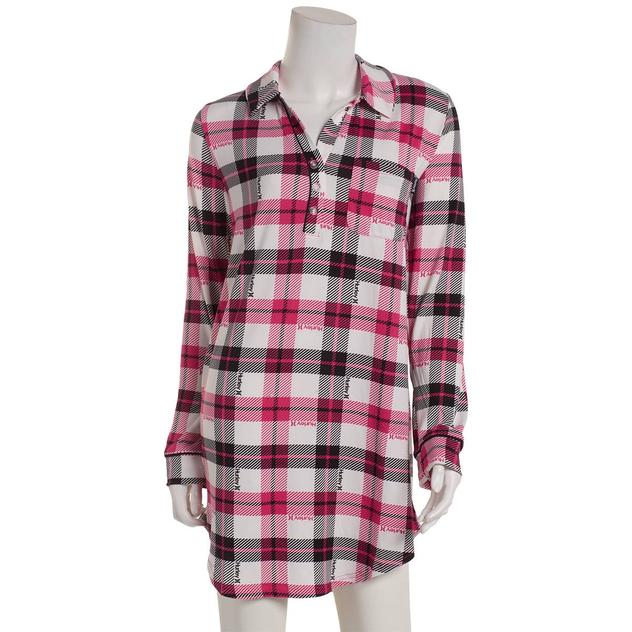 Womens Hurley Long Sleeve Winter Plaid Notch Collar Nightshirt