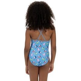 Girls (8-16) Dolfin® Fin Floats Criss-Cross One Piece Swimsuit