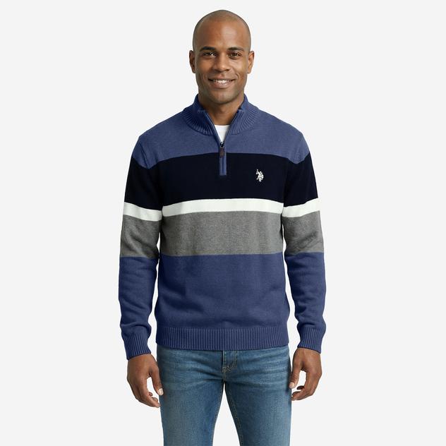 Mens U.S. Polo Assn.® Color Block Stripe 1/4 Zip Sweater