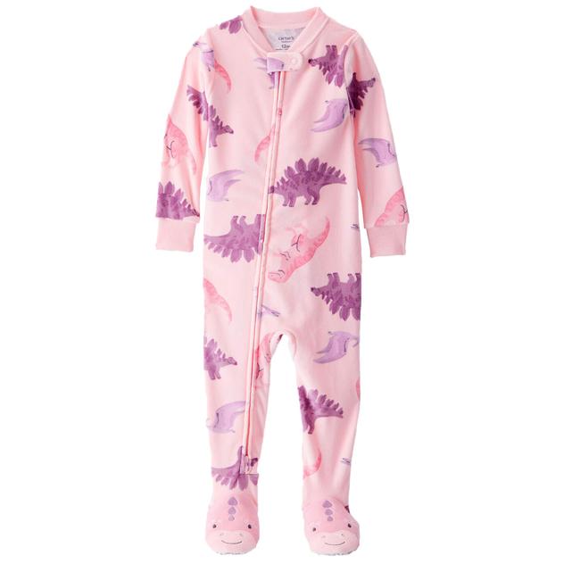 Baby Girl (12-24M) Carter's® Dino 2-Way Zip Plush Footed Pajamas