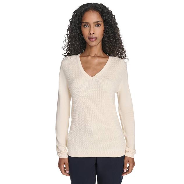 Womens Tommy Hilfiger Long Sleeve V Neck Cable Knit Sweater
