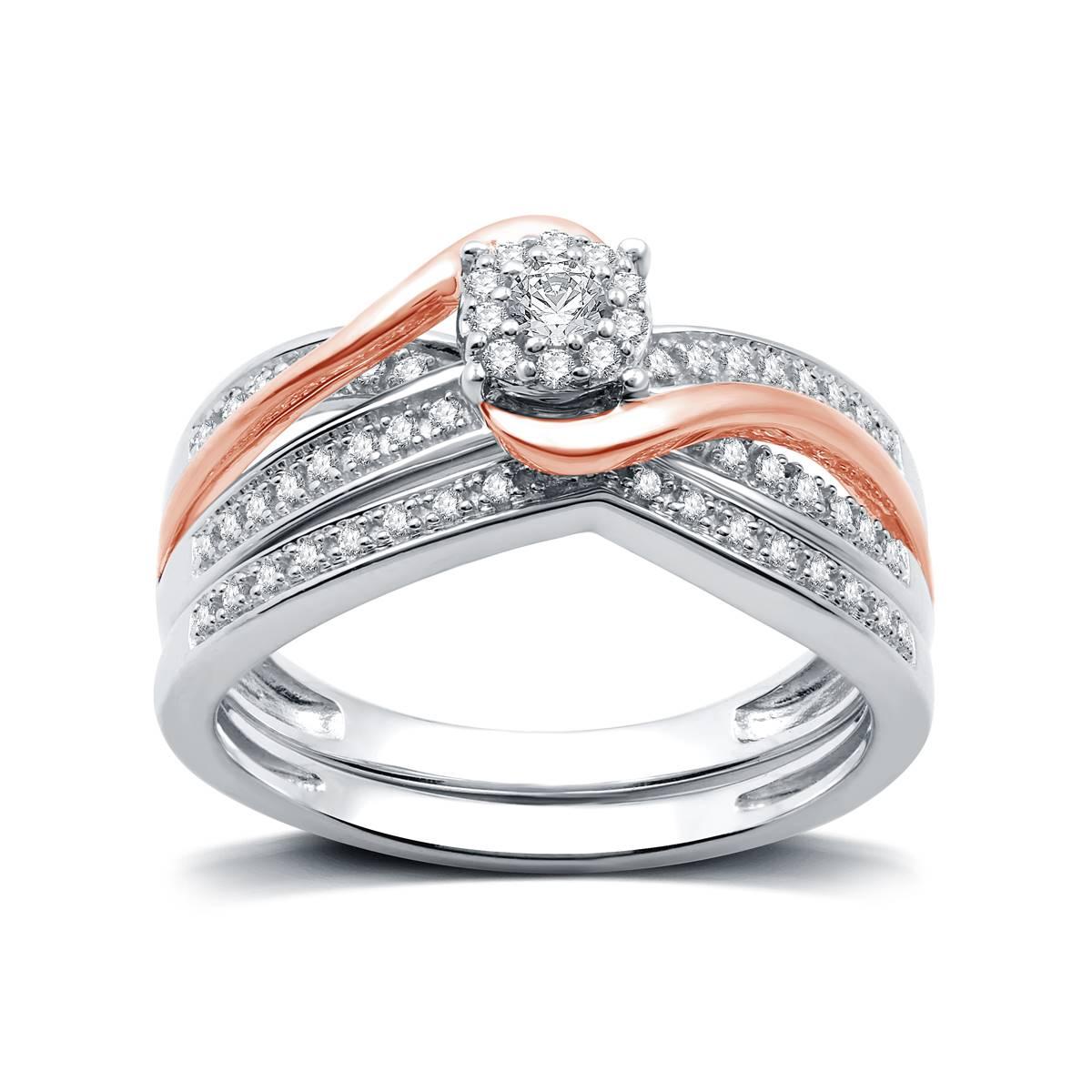 Loveblooms(tm) Two-Tone 1/4cttw. Diamond Halo Bypass Bridal Set