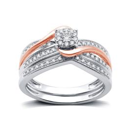 Loveblooms(tm) Two-Tone 1/4cttw. Diamond Halo Bypass Bridal Set