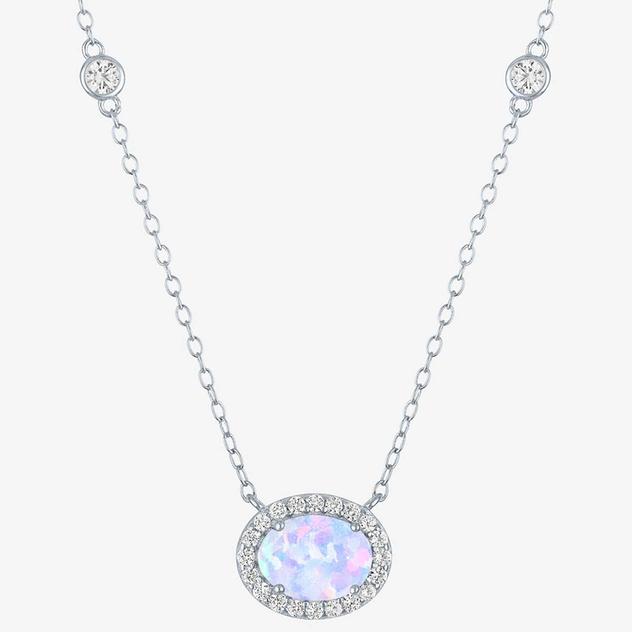 Nova Star® Lab-Grown Opal & White Sapphire Necklace