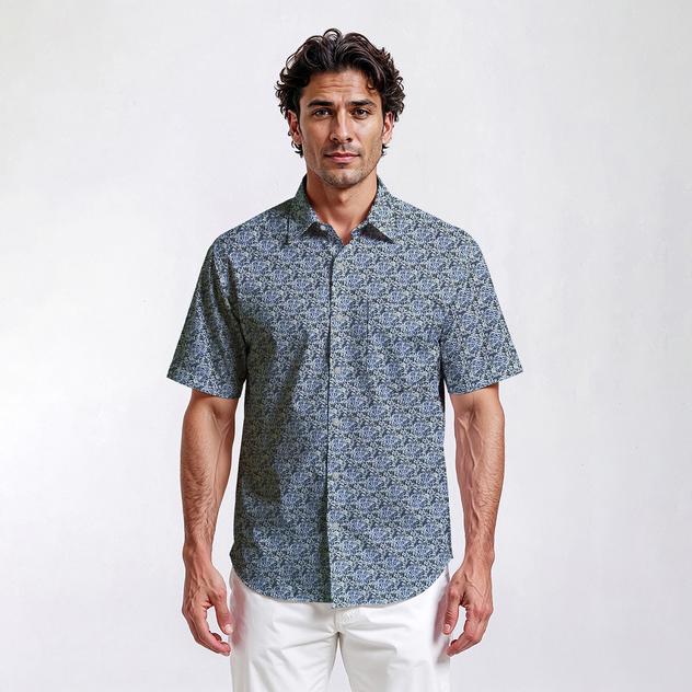 Mens Visitor Multi Small Flower Short Sleeve Button Down Shirt
