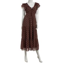 Juniors Trixxi Ruffle Flutter Sleeve Dot Chiffon Midi Dress