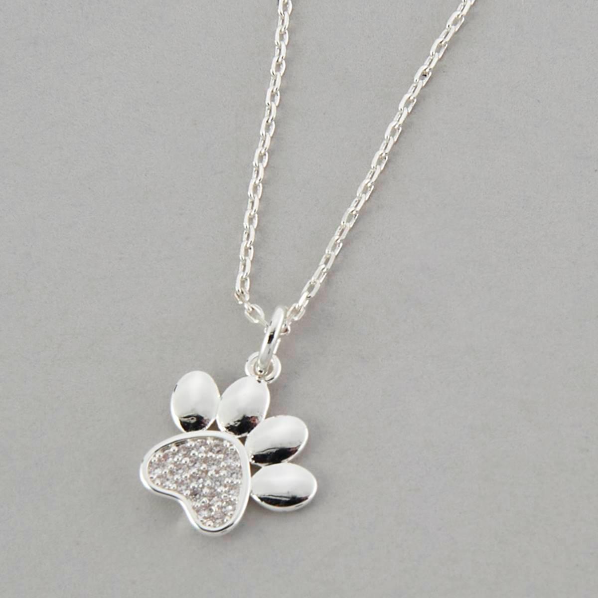 Design Collection Silver-Tone Pave Dog Paw Drop Pendant