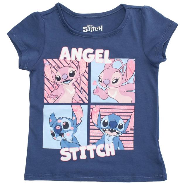 Girls (4-6x) Disney Short Sleeve Stitch & Angel Kiss Tee