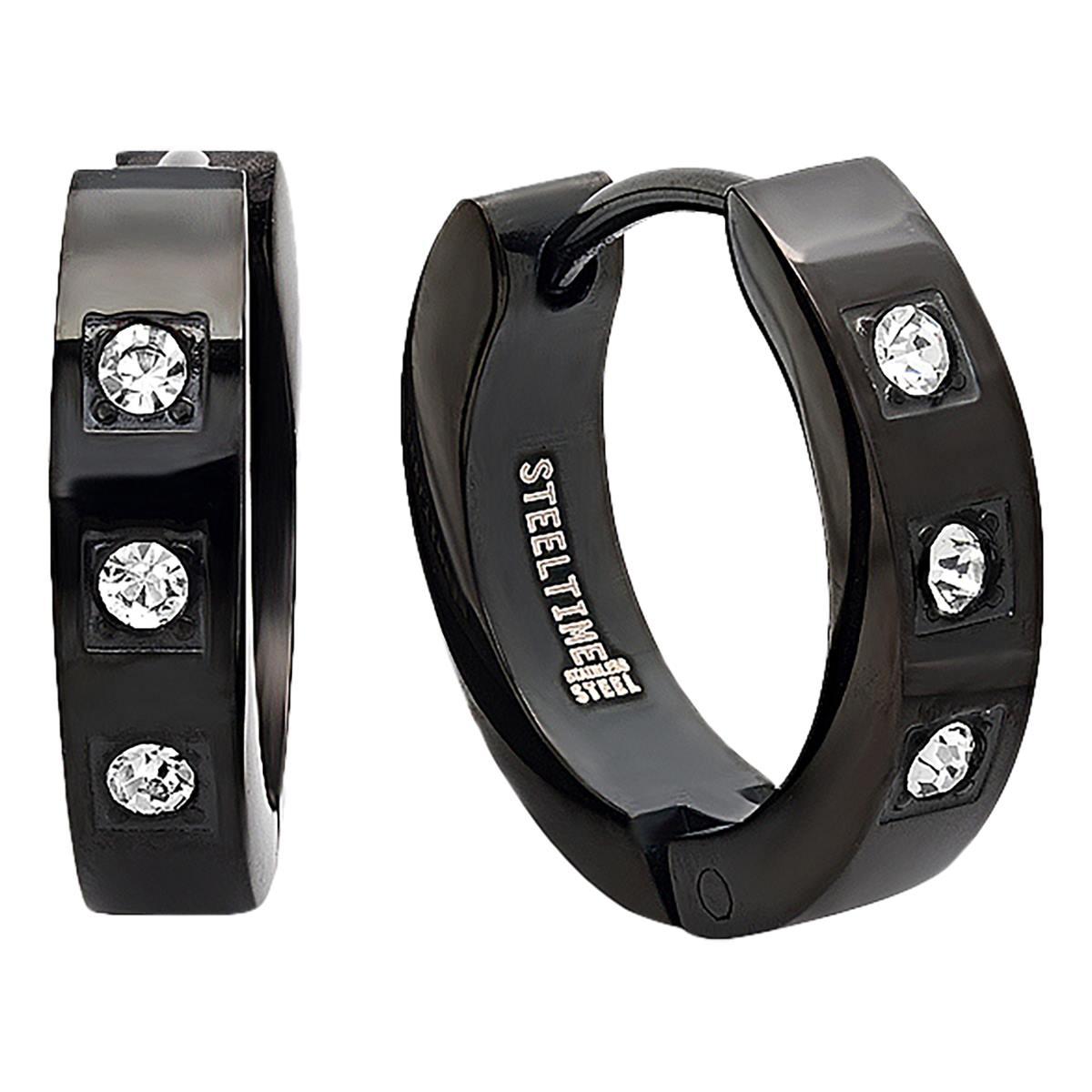 Steeltime Steel Huggies Black Onyx Plated Earrings