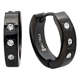 Steeltime Steel Huggies Black Onyx Plated Earrings