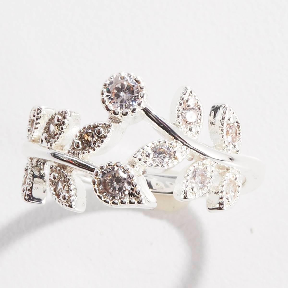 Ashley Cooper(tm) Silver Leaf Wrap Cubic Zirconia Ring with Pave