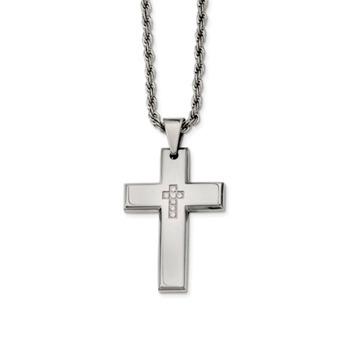 Mens Gentlemens Classics(tm) Cubic Zirconia Accented Cross Necklace