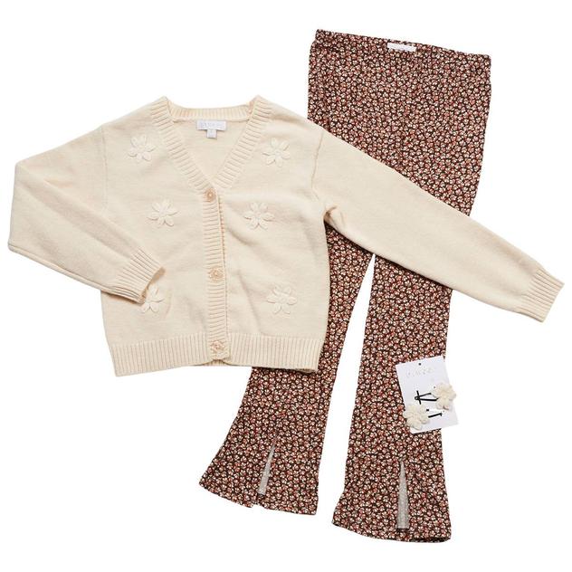 Girls (7-12) BTween® Floral Cardigan with Slit Hem Flare Leggings