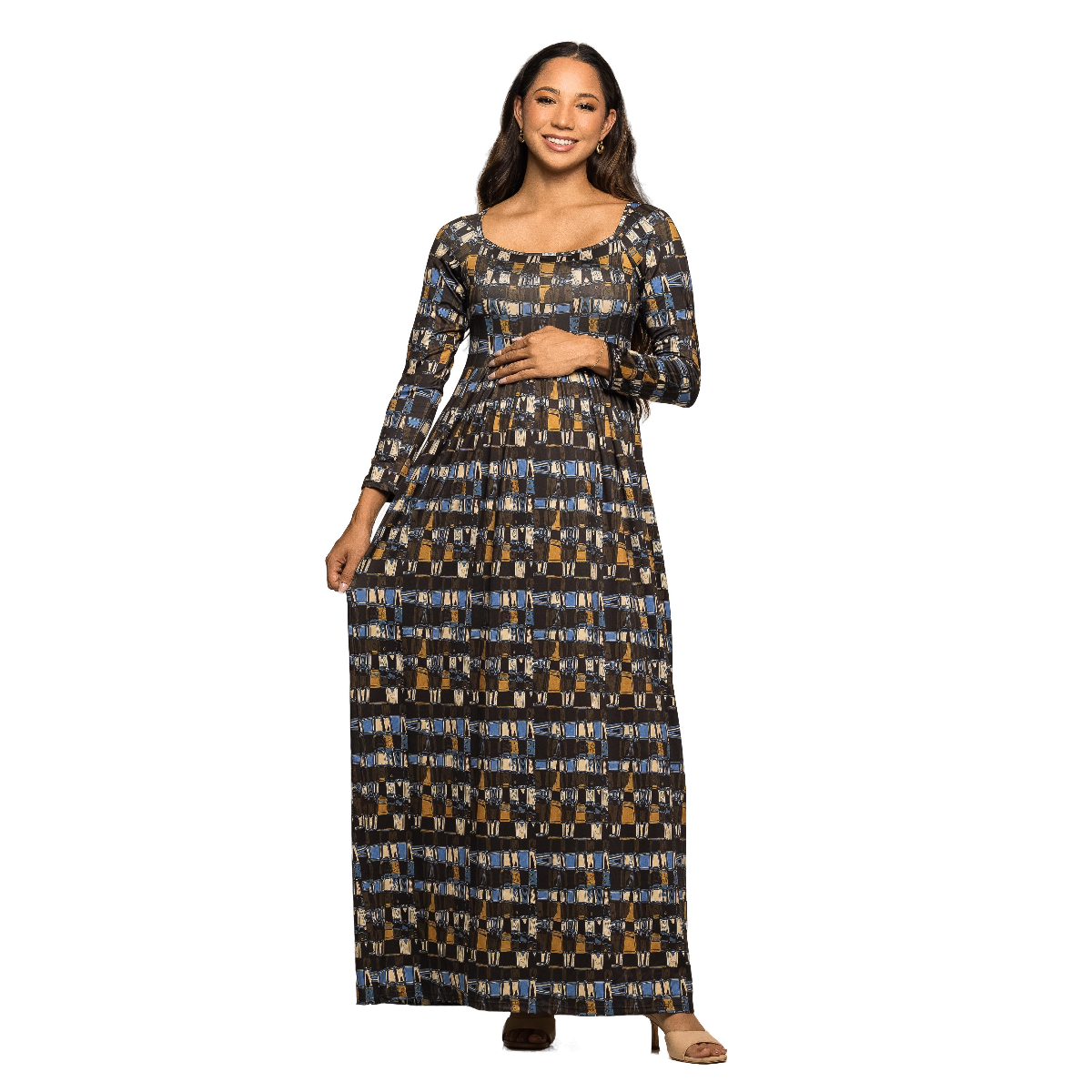 Womens 24/7 Comfort Apparel Geometric Empire Maternity Maxi Dress