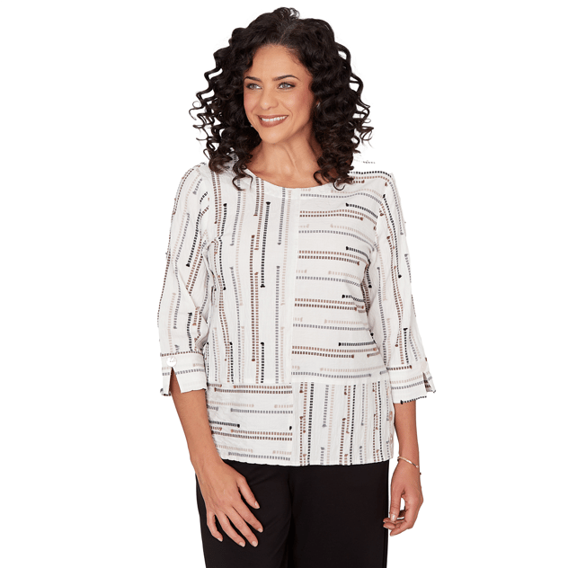 Womens Alfred Dunner Classics 3/4 Sleeve Splice Stripe Blouse