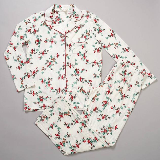 Womens Laura Ashley® Ribbed Velour Cardinal Pajama Set