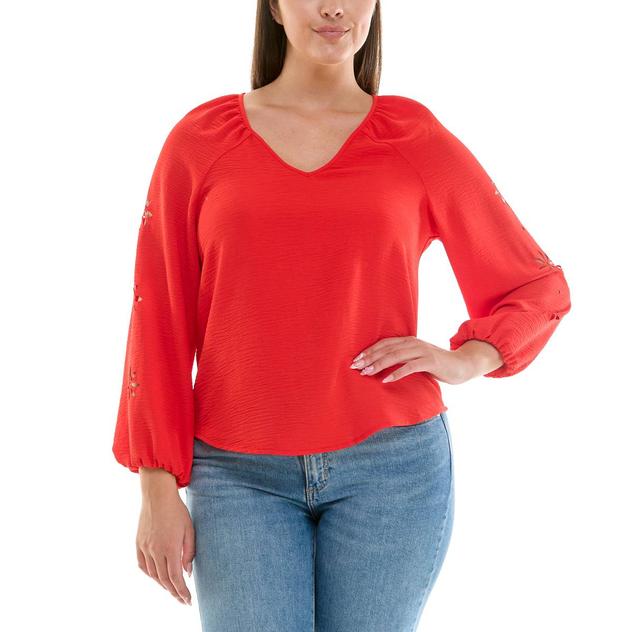 Womens Zac & Rachel 3/4 Floral Sleeve Crinkle Crepe Blouse