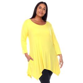 Plus Size White Mark Long Sleeve Tunic With Side Pocket