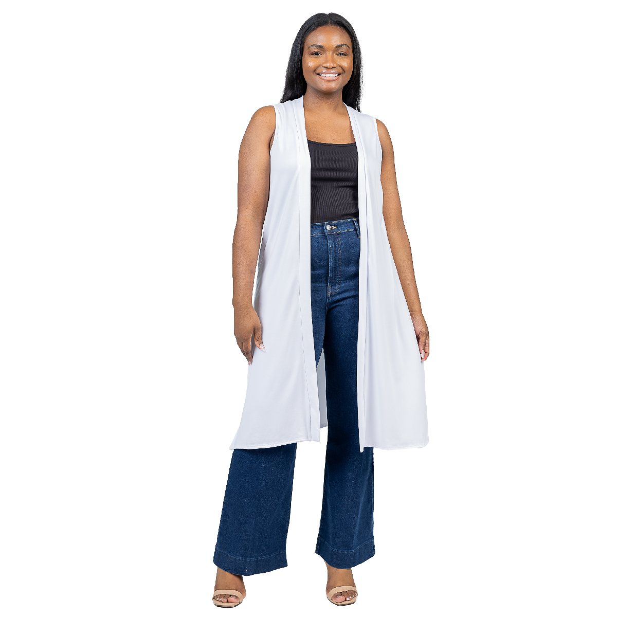 Plus Size 24/7 Comfort Apparel Long Sleeveless Cardigan Vest