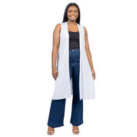 Plus Size 24/7 Comfort Apparel Long Sleeveless Cardigan Vest