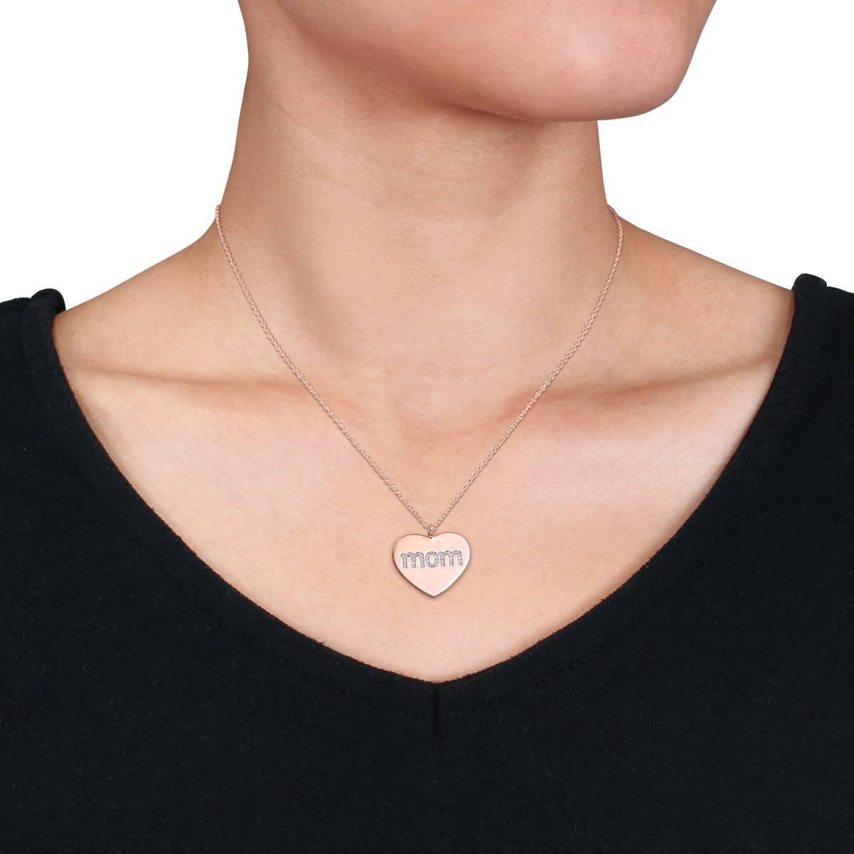 Sophia B Pink Silver 1/10ct. Diamond Mom Heart Chain Pendant