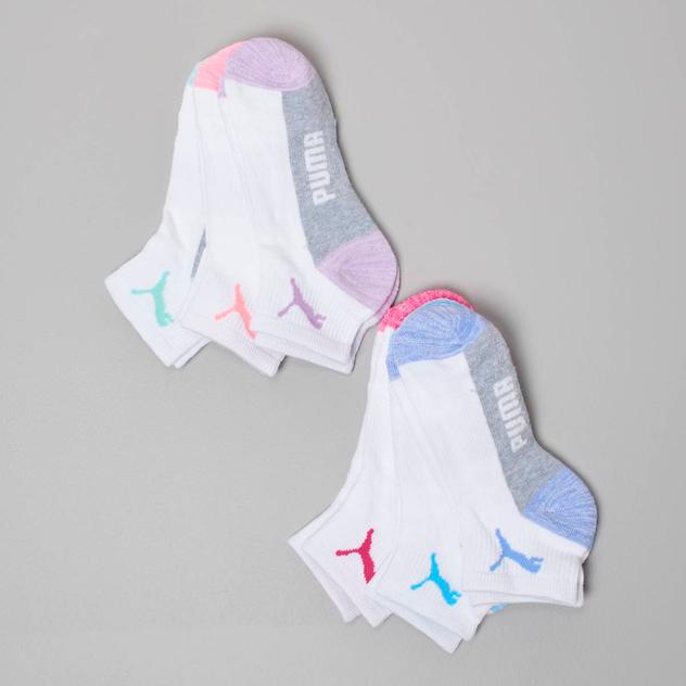 Girls Puma® 6pk. 1/2 Terry Cushioned Quarter Crew Socks
