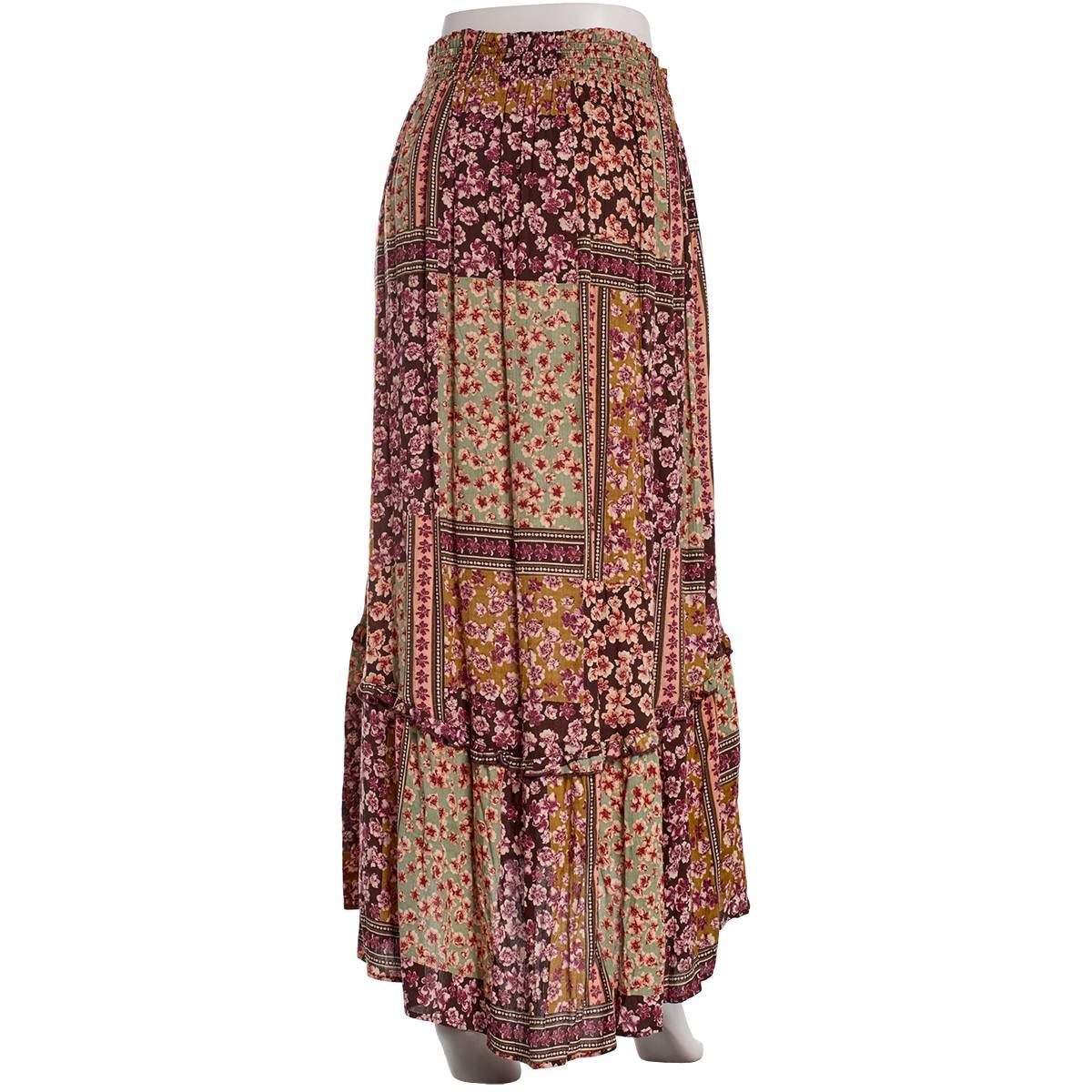 Juniors Angie Patchwork Gauze Smock Waist Maxi Skirt