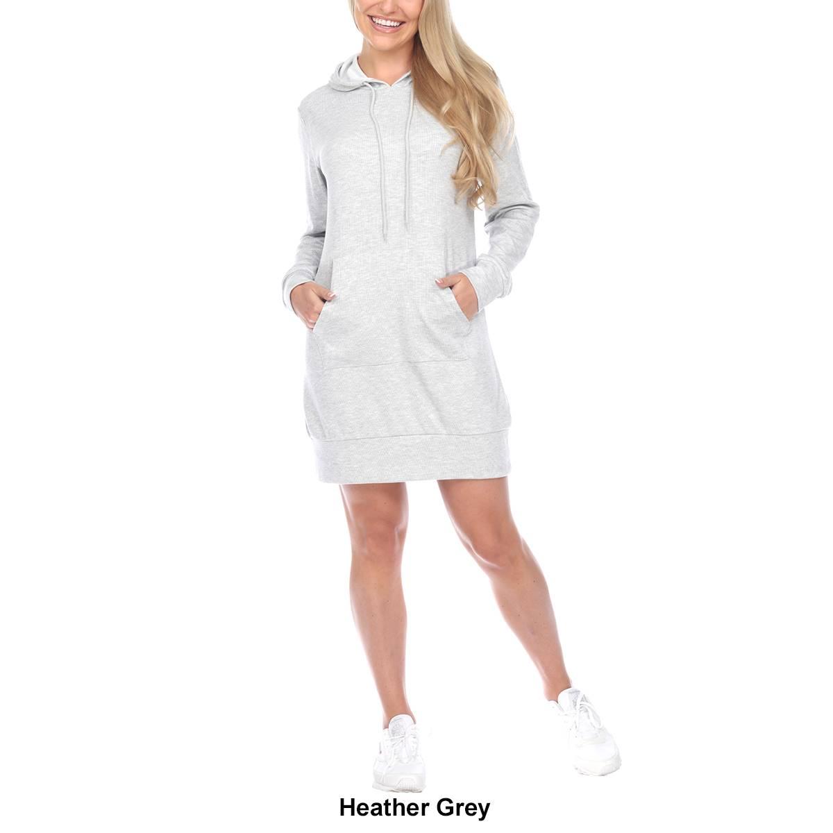 Womens White Mark Long Sleeve Solid Hoodie Sweatshirt Dress