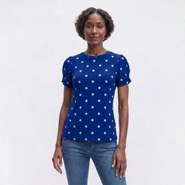 Womens Anne Klein Short Pleated Sleeve Dot Blouse