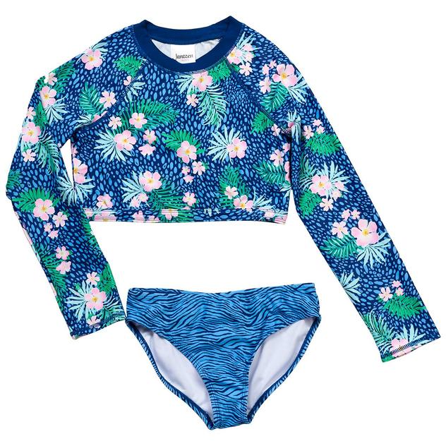 Girls (7-16) Jantzen 2pc. Floral Big Cat Rash Guard Swim Set