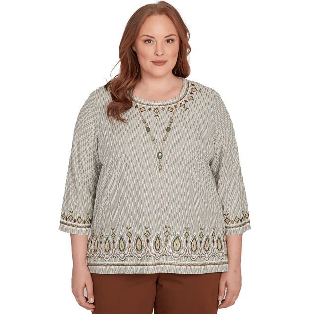 Plus Size Alfred Dunner Mount Laurel Geometric Border Blouse