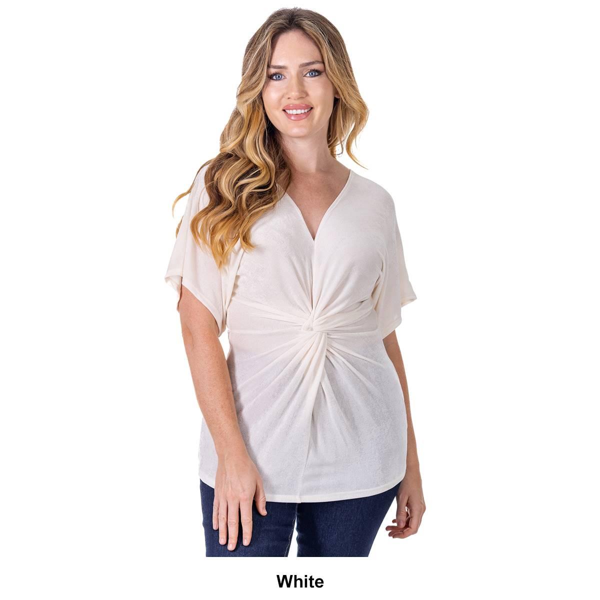 Womens 24/7 Comfort Apparel Knot Front V-Neck Blouse