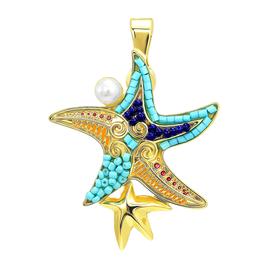 Wearable Art Gold-Tone Turquoise Starfish w/ Pearl Enhancer