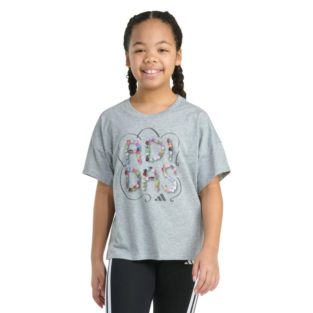 Girls (7-16) adidas(R) Short Sleeve Sport Beads Drop Shoulder Tee