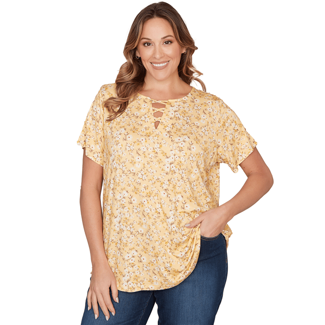 Plus Size Emaline Key Items Short Sleeve Ditsy Floral Blouse