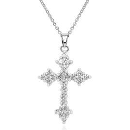 Silver Plated CZ Cross Pendant Necklace