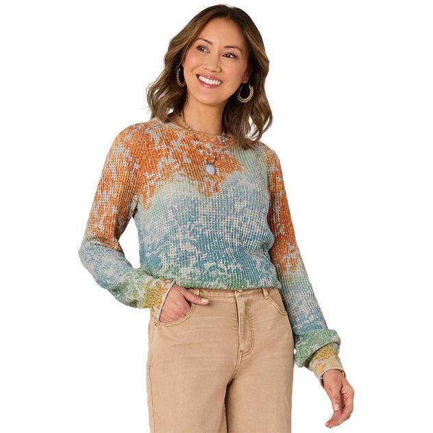 Plus Size Democracy Puff Sleeve Crew Neck Shirttail Hem Sweater