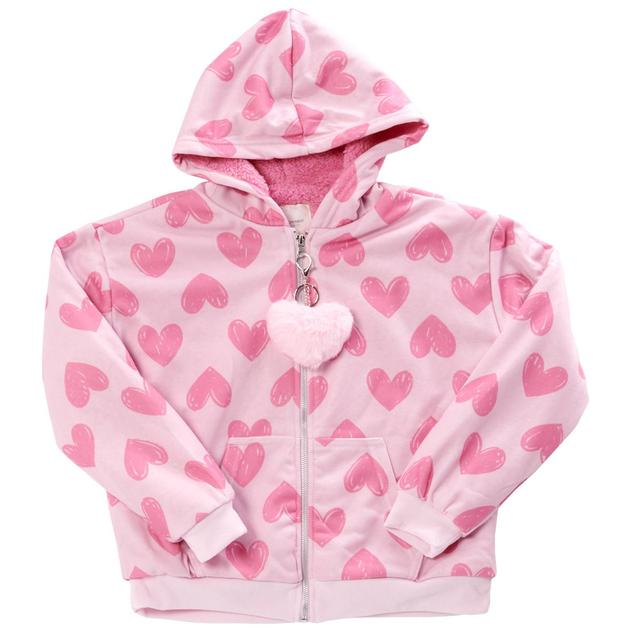 Girls (7-16) No Comment Sherpa Lined Heart Zip Up Hoodie/Keychain