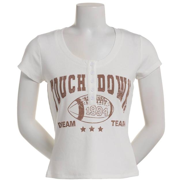Juniors Madden Girl Short Sleeve Rib Dream Team Henley Top