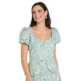 Womens R&M Richards Short Puff Sleeve Floral Sequin Gown