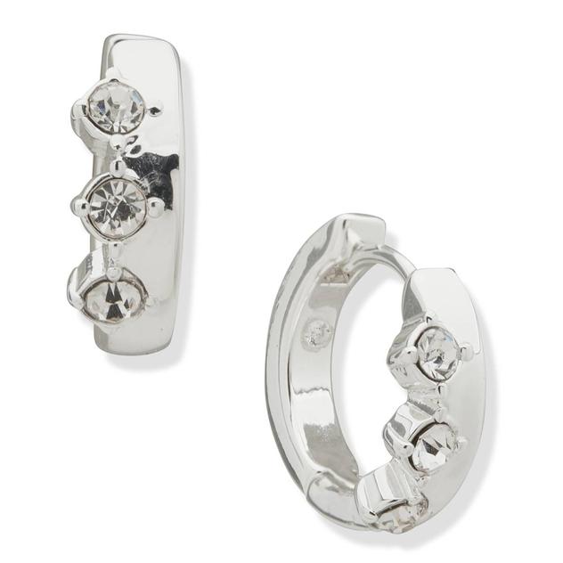 Nine West 16mm Silver-Tone Crystal Huggie Hoop Earrings