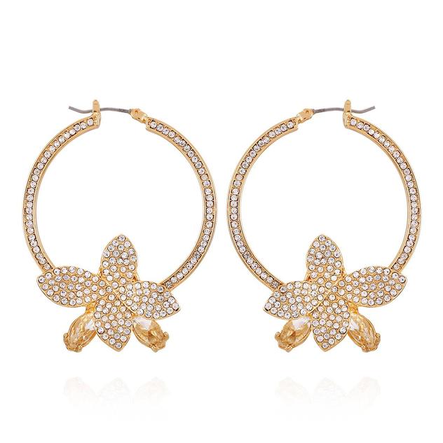 GUESS Gold-Tone Hoop Earrings with Floral Clear Stone Accents