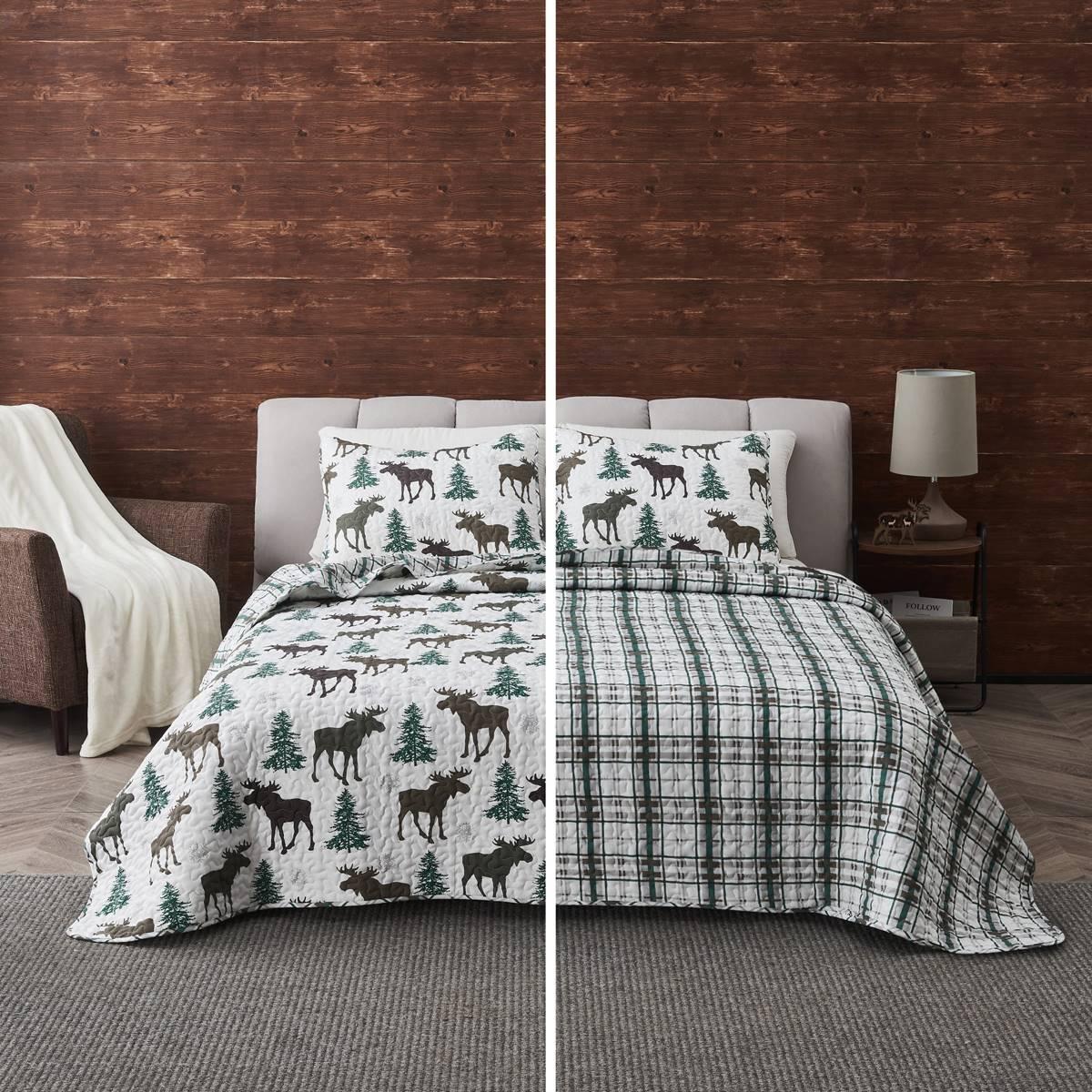 FreshFolds 3pc. Premium Nature Reversible Bedspread Quilt Set